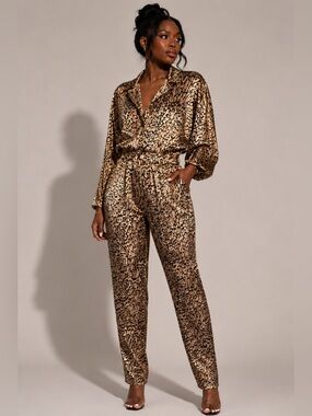 #165 Frances Henaghan Leopard Print Jumpsuit Size 12